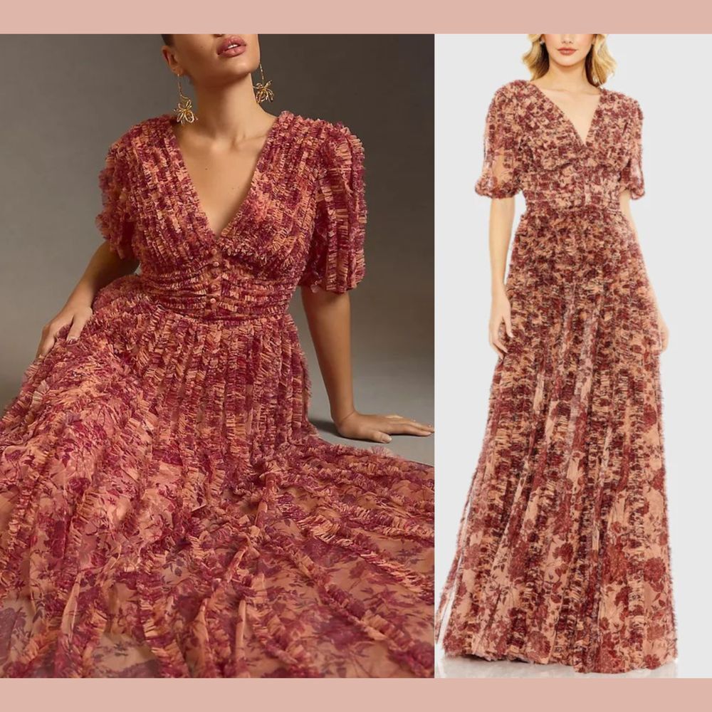 NWT MAC DUGGAL [ 12 ]‎ 8013 Mesh V-Neck Floral Dress Gown in Beige Orange Q1104